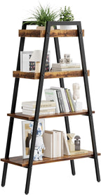 VECELO Ladder Shelf, 4-Tier Bookshelf with Enclosed Edges Design, Wooden Storage Rack Freestanding Bookcase for Living Room Home Office, Brown