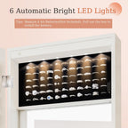 Unisakey Lockable Mirror Jewelry Cabinet LED Lights Wall Mount White | Door or Wall Mount Flexible,Drawers Cosmetic Trays Shelves Inside,Built-in Full-Length Mirror,Dimensions 14.4"×3.15"×43.1"