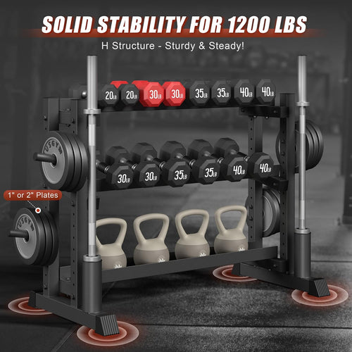 3-Tier Dumbbell Rack, 1200LB Capacity Adjustable Weight Rack for Home Gym, Heavy-Duty Weight Stand for Dumbbells Kettlebells & Weight Plates(Rack Only)