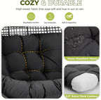 RADIATA Double Egg Chair with Ottoman, 2 Person Outdoor Wicker Loveseat | Outdoor foot rest for Patio, 57.1" Extra Wide Indoor Lounge Chairs, 6.5" Grey Cushion, 2 Seater Person Wicker Seating