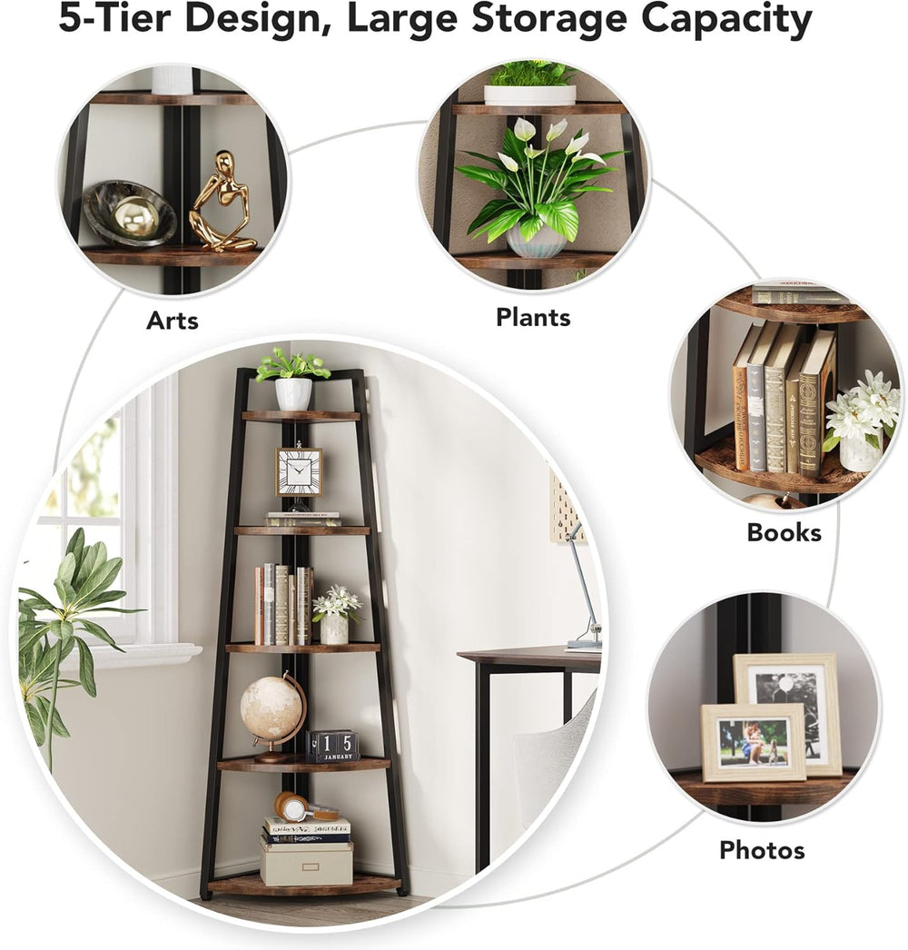Tribesigns 70 inch Tall Corner Shelf, 5 Tier Rustic Corner Bookshelf Bookcase...