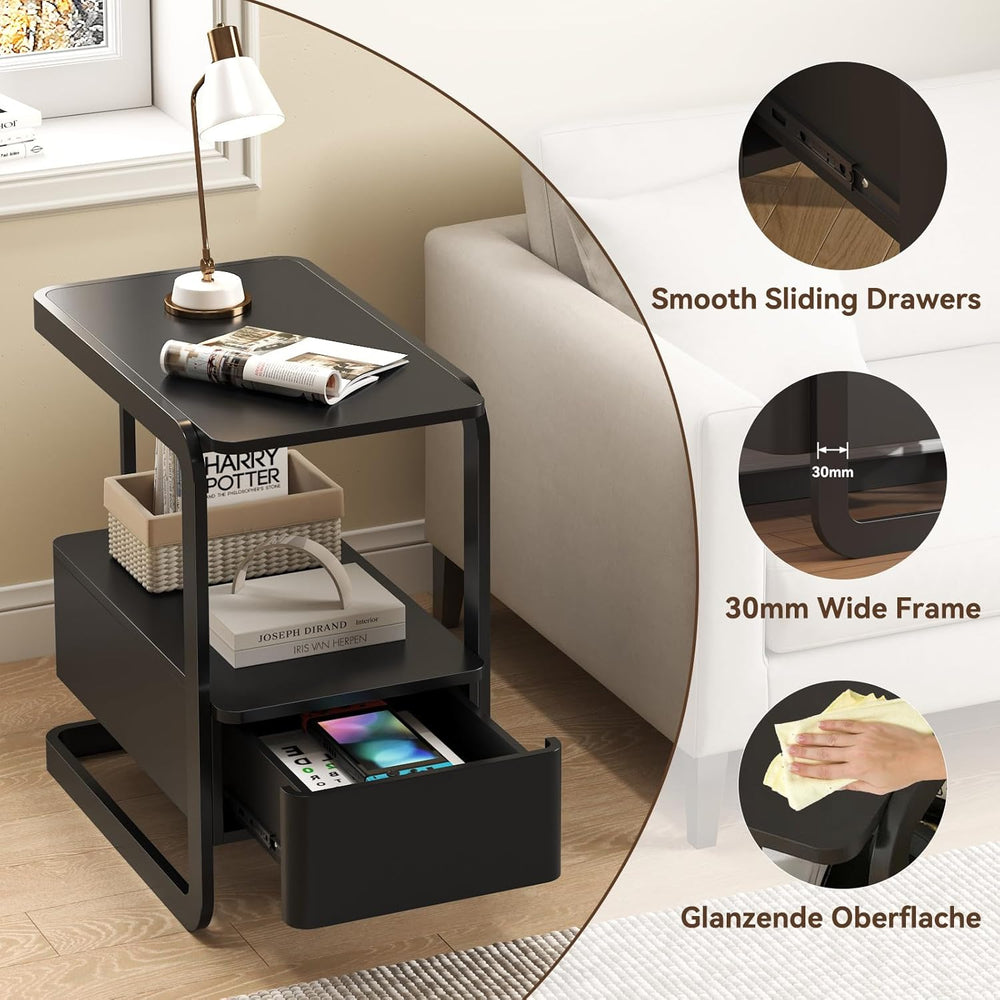 23.6" Tall Narrow Side Table with Drawer and Open Shelf – Modern End Tab...
