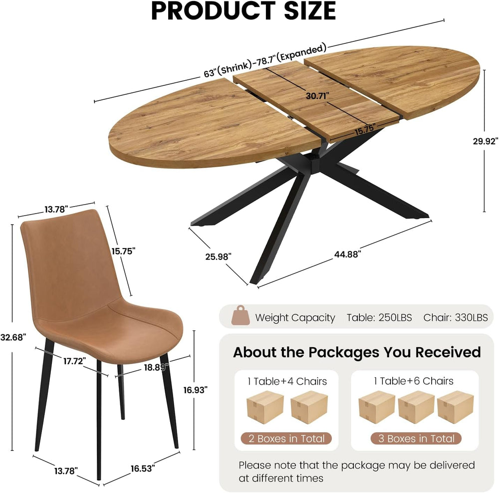 63"-78.7" Extendable Oval Dining Table Set for 4 | 5 Piece Large Ro...