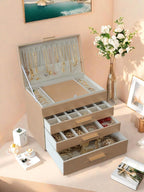 BOOVO Jewelry Boxes for Women, 5 Layer Jewelry Organizer with Necklace Hanger and Drawers, Large Jewelry Box for Earrings, Necklace and Bracelet Storage Gifts for Women and Girls (Gold, 5 Layer)