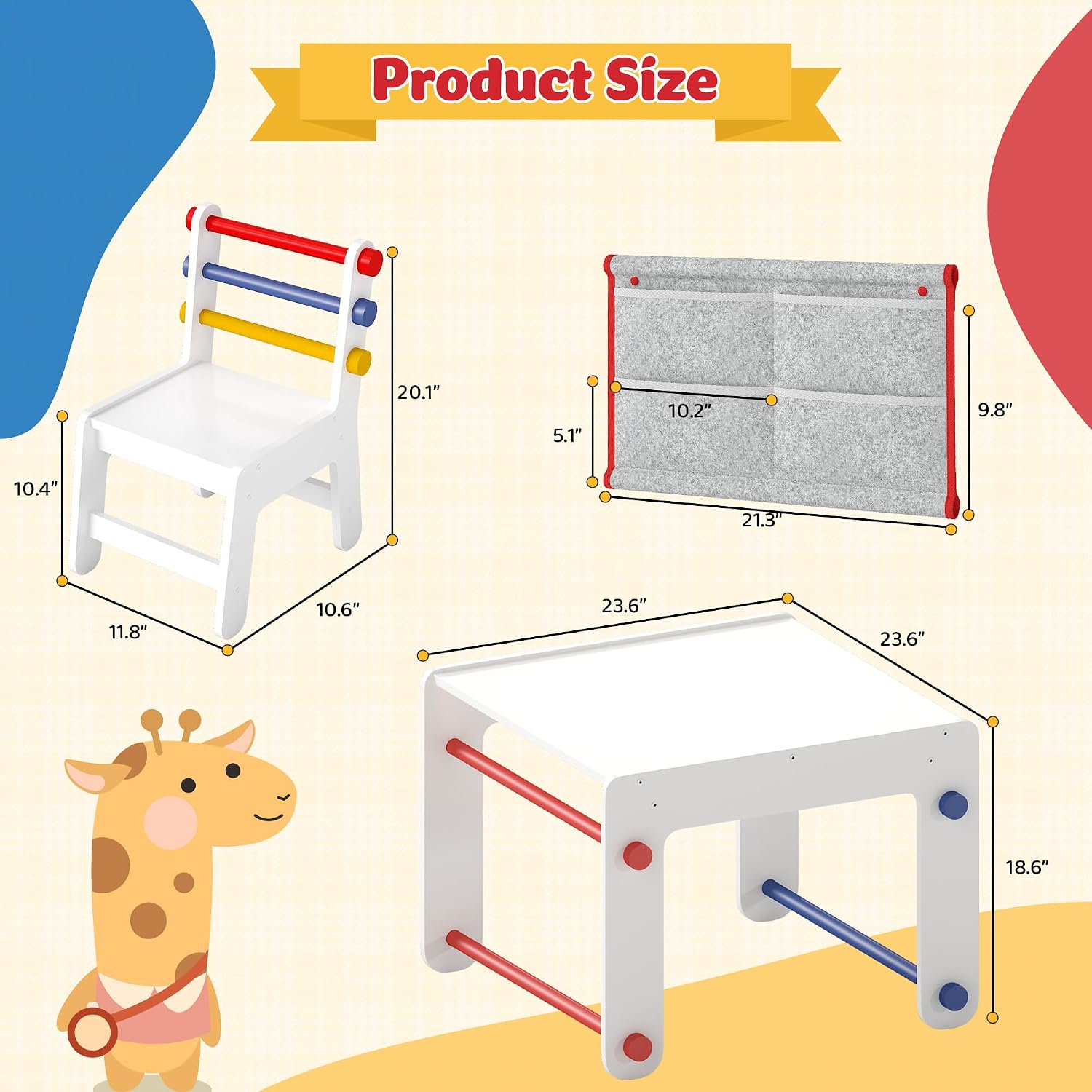 DOREROOM Wooden Kids Table & Chair, Graffiti Desktop & Storage, Multicolor | 4-in-1 Activity Table Set for Drawing, Crafts & Arts, Reading, Learning, Toddler Desk for Playroom, Daycare, Home, Ages 3+