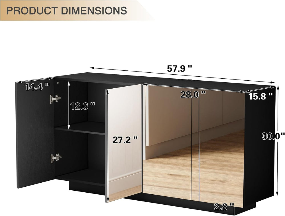 Anbuy Buffet Cabinet Mirror with Storage Black Sideboard with Storage Coffee ...