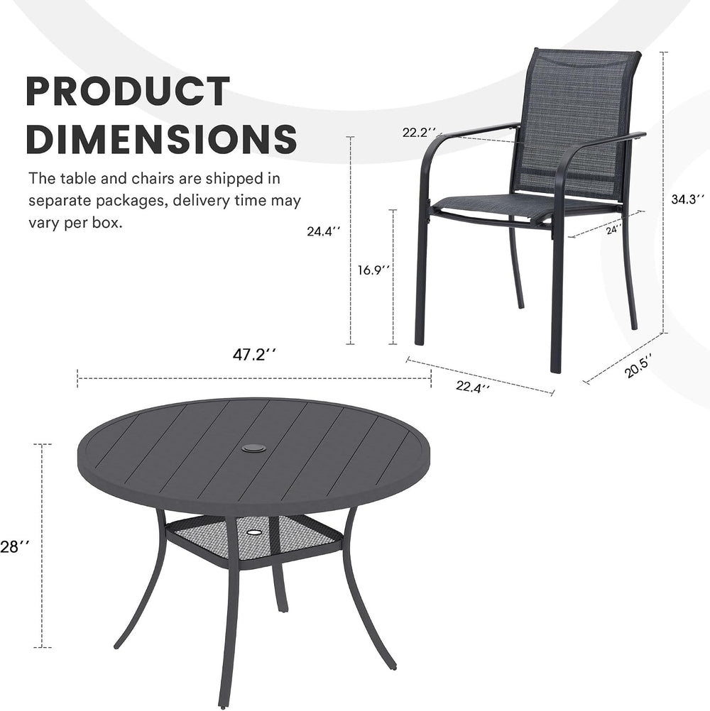 7PCS Outdoor Patio Dining Set, 47.6" Metal Table&6 Chairs