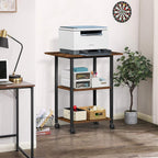 Lerliuo 3-Tier Printer Stand, Industrial Mobile Printer Table with Storage Shelf and Steel Frame, Rolling Printer Cart Holder with Lockable Wheels for Home, Office (Brown)