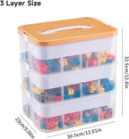 Organizers Storage Box for lego: Plastic Stackable Storage Case with Building Blocks Lids, Containers with Carrying Handle and Adjustable Grid Organizers,3Layer Orange
