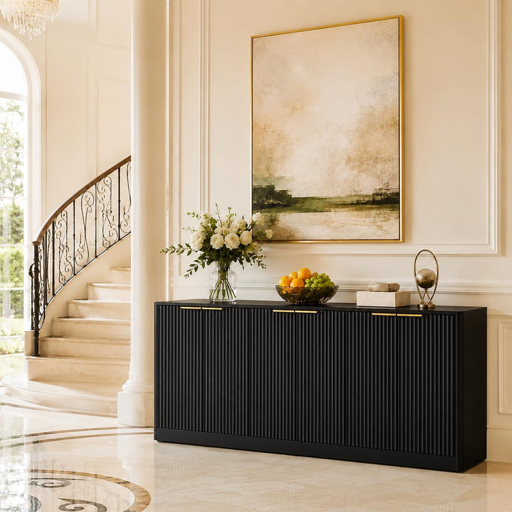 Fluted Sideboard Buffet Cabinet, 67" Credenza Storage Cabinet with 6 Doo...