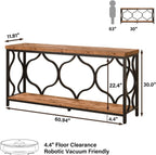 IBF 63 Inches Long Farmhouse Entryway Table, Rustic Wood Metal Sofa Console Table with Storage Shelves, Narrow Industrial Behind Couch Entry Hallway Table for Home Living Room, Rustic Brown Oak