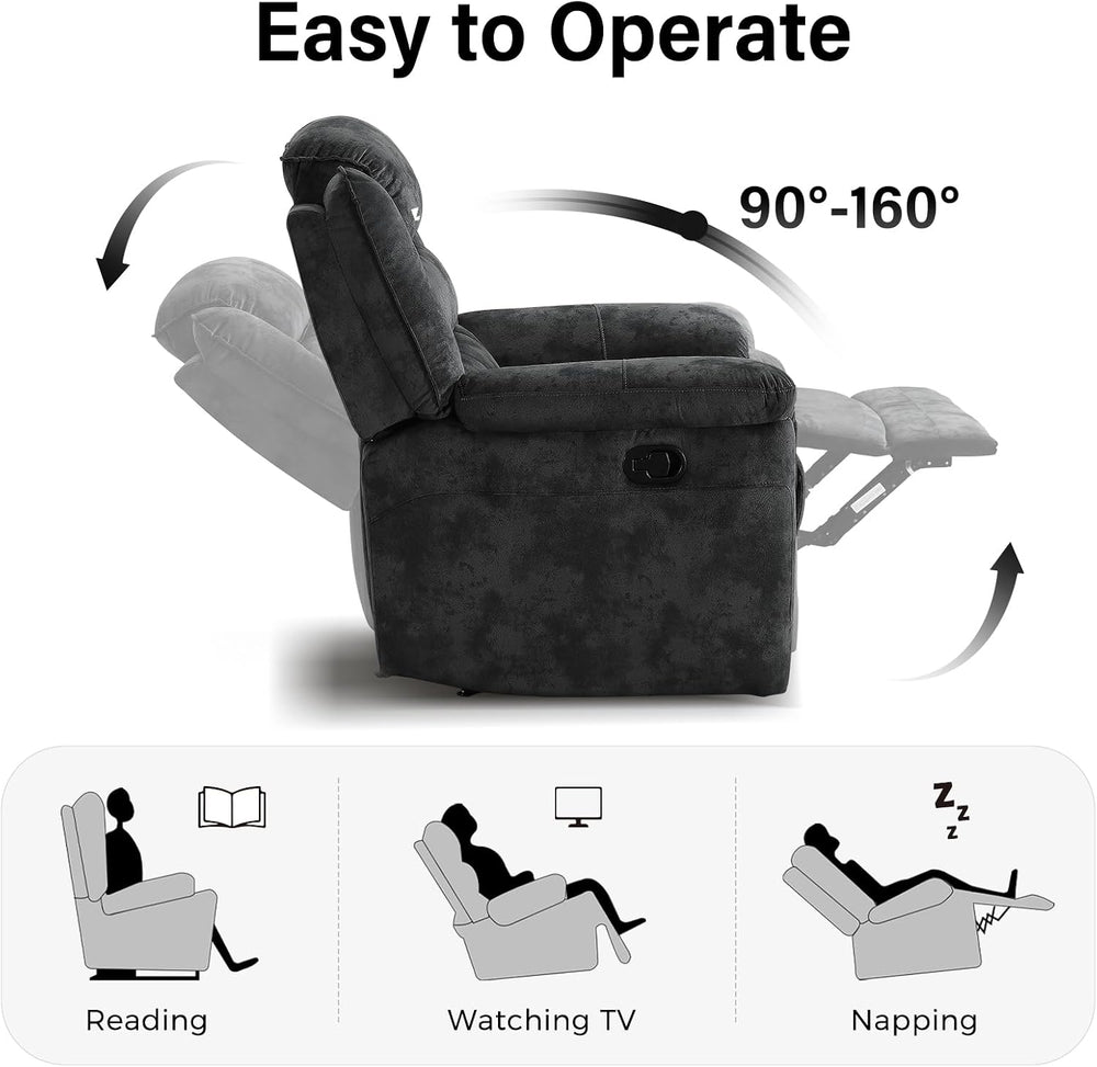 EBELLO Manual Recliner Chair, Soft Fabric Recliner Sofa with Overstuffed Armr...