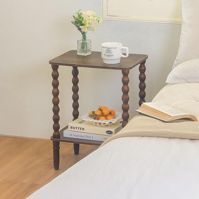 Side Table, Small End Table with Storage Shelf, 2-Tier Small Coffee Tables Li...