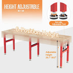 SPECRAFT 96" Red Adjustable Heavy Duty Workbench with 4 AC Outlet and 2 USB Ports Power Outlets, 6000 Lbs Capacity, Rubber Wood Top for Garage, Workshop, Office