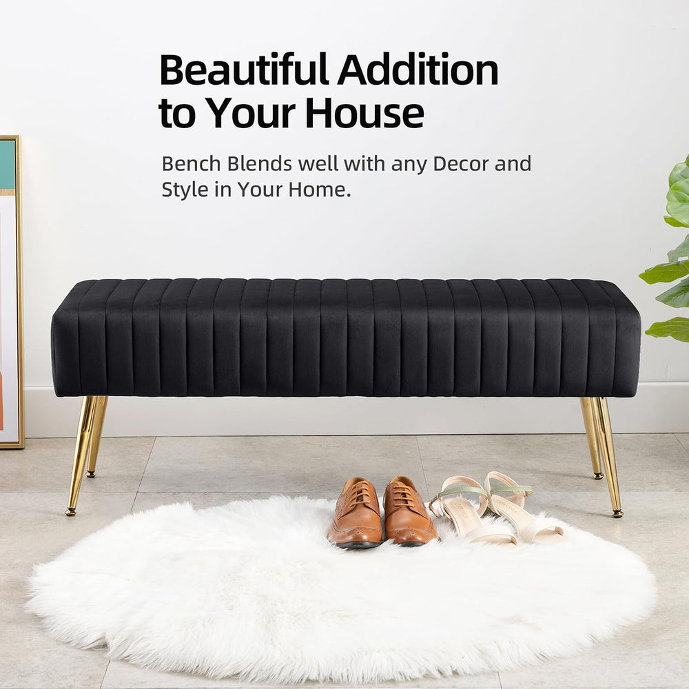 Furniliving 44 Inch Bedroom Bench, Upholstered Tufted Striped Fabric Ottoman ...