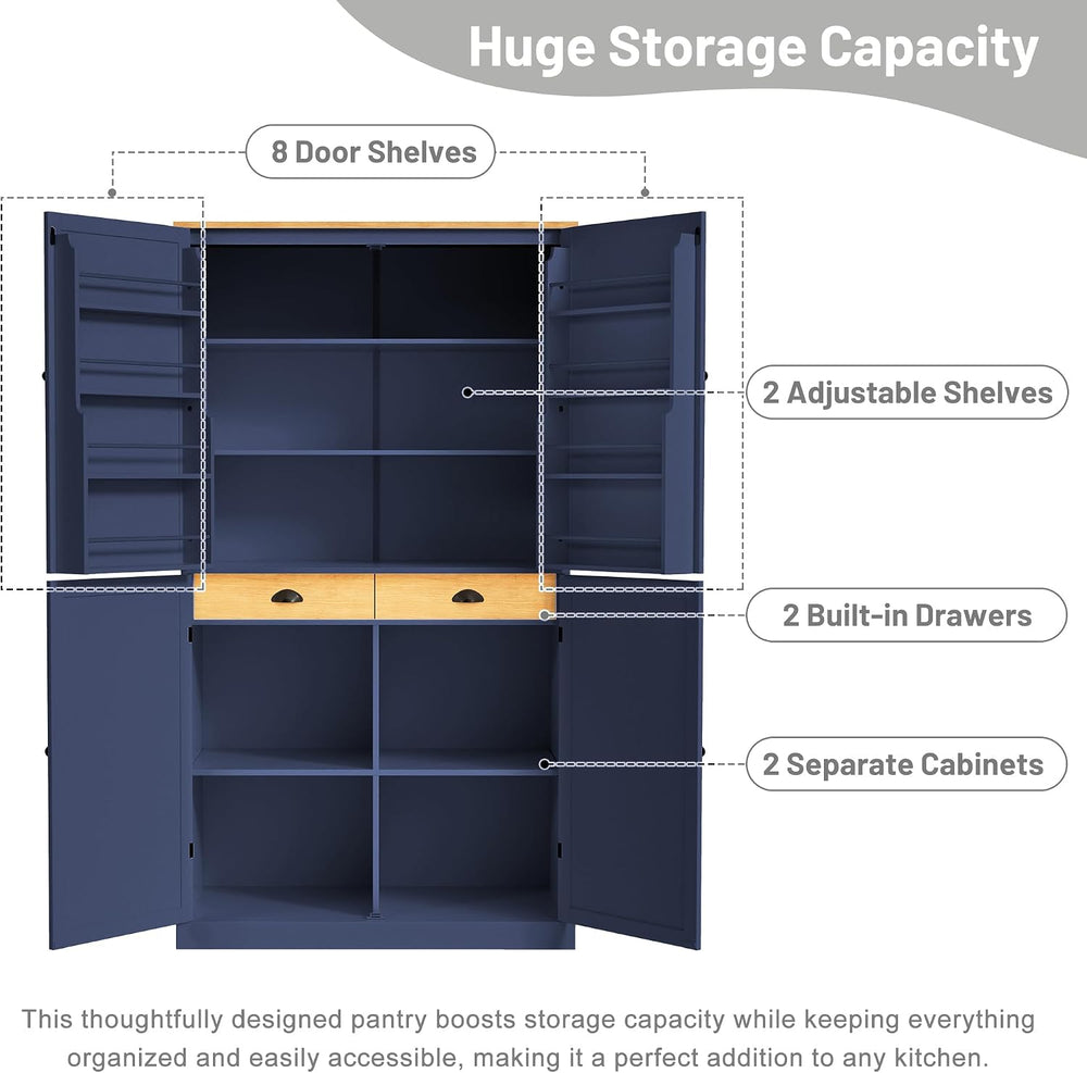 71.3" Kitchen Pantry Cabinet, Freestanding Cupboard, Blue | Painted MDF,...