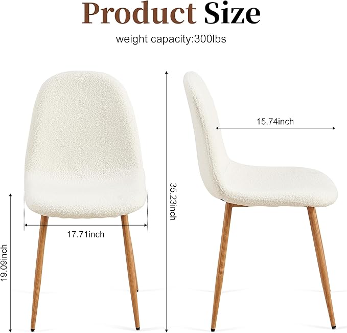 Dining Chairs Set of 4 - Modern Seating with Metal Legs for Living, Bedroom,Dining Room - White Teddy Fleece Chairs for Dining Room, Chair Set for 4