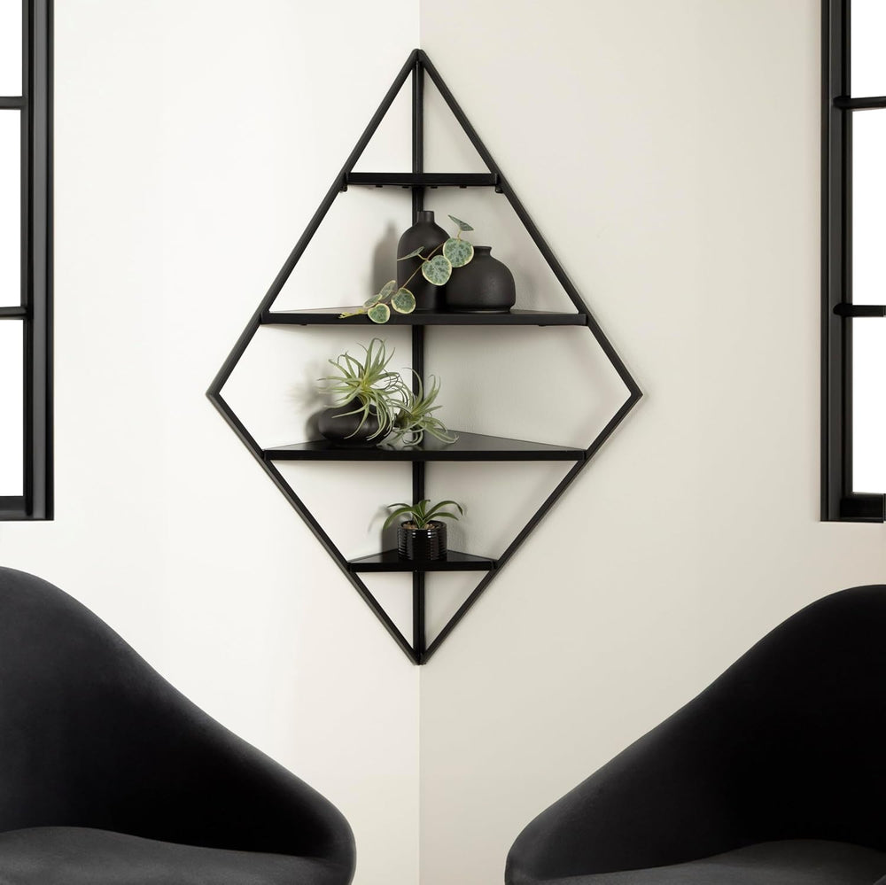 Kate and Laurel Melora Modern Glam Corner Shelf; 24 x 17 x 38; Black; Contemp...
