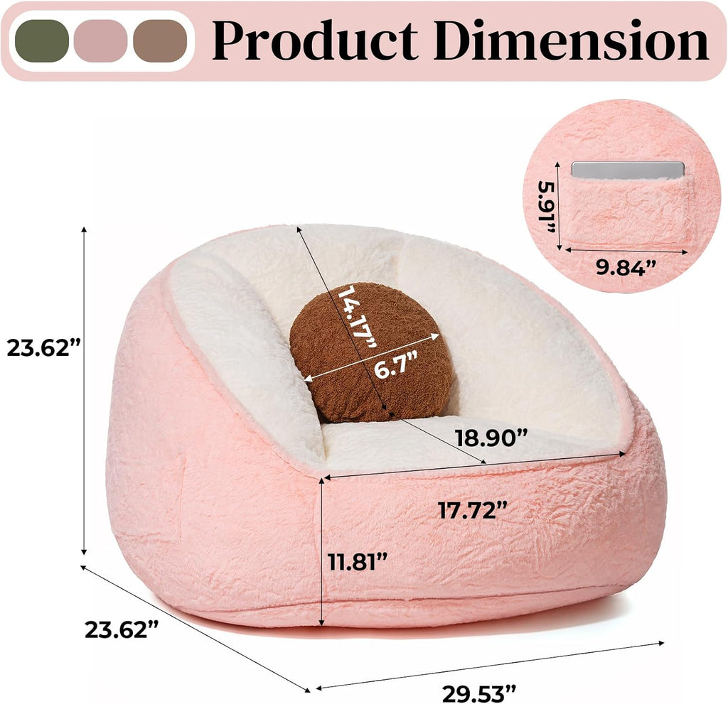 HOMMPA Bean Bag Chair for Teens Comfy Faux Fur Bean Bag Couch with Back Support Stuffed Lazy Floor Sofa for Living Room Bedroom Dorm Peach Pink