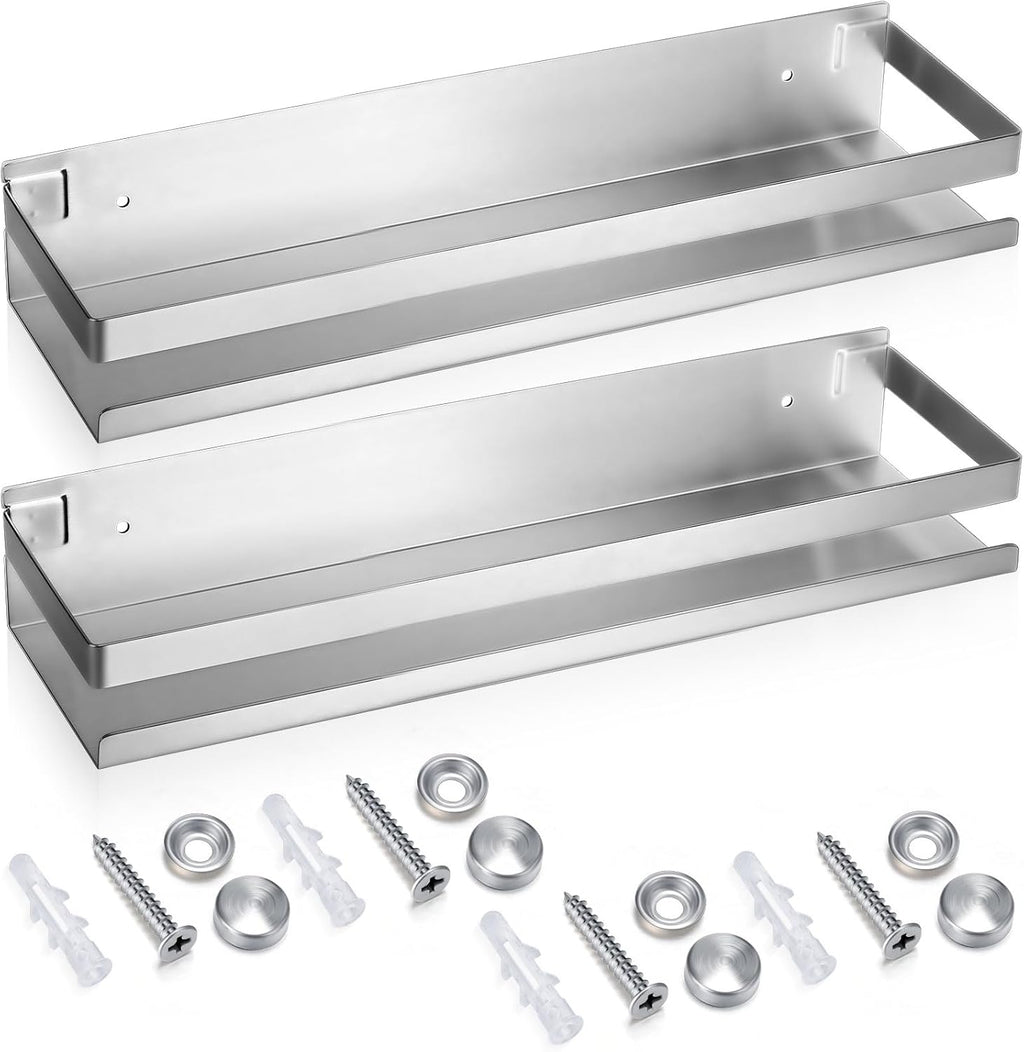 Lallisa 2 Pieces Stainless Steel Shelf Bathroom Shower Floating Shelves Wall Mounted Shower Caddy Basket Shelf Storage Organizer Shelves for Bathroom, Kitchen, Living Room (Silver,11.81 Inch/ 30 cm)