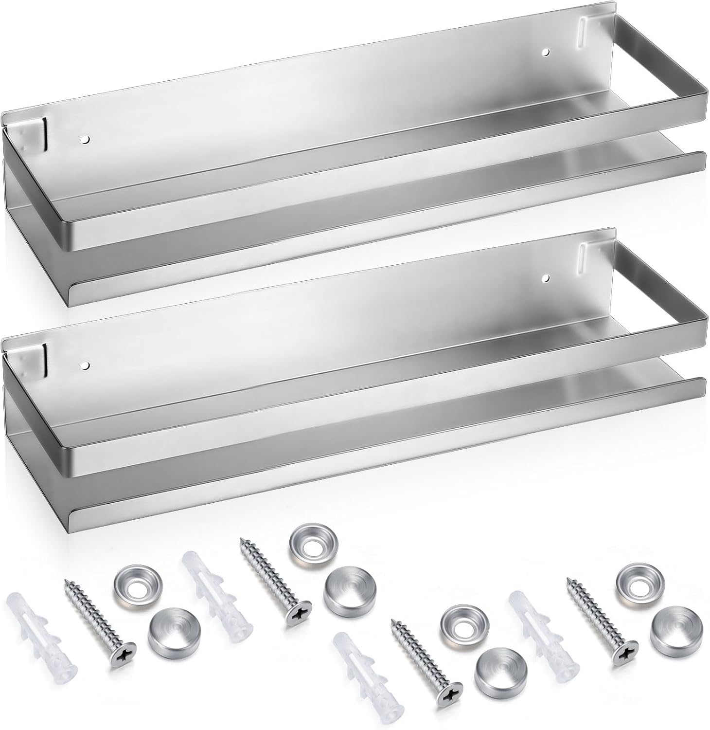 Lallisa 2 Pieces Stainless Steel Shelf Bathroom Shower Floating Shelves Wall Mounted Shower Caddy Basket Shelf Storage Organizer Shelves for Bathroom, Kitchen, Living Room (Silver,11.81 Inch/ 30 cm)