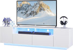 WLIVE LED TV Stand with Large Storage Cabinet, Modern Entertainment Center for 55/60/65/70/75 Inch TVs, Sturdy TV Console for Living Room, Bedroom,Rec Room(White)