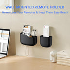 SUNFICON Remote Holder Wall Mount TV FAN Remote Control Holder Bedside Caddy Wall Organizer Phone Holder for Office Adhesive Media Player Controller Holder Box Tray Home Desk Nightstand Black 2 Small