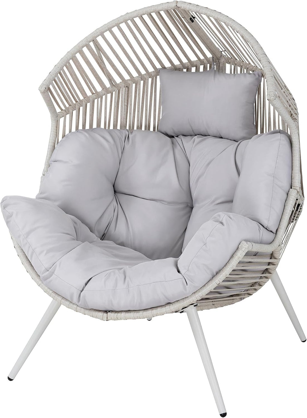 Vongrasig Outdoor Wicker Egg Chair PE Rattan Chair with Cushion, Oversized Patio Lounge Chair for Outdoor, Indoor, Balcony, Backyard, Garden, Grey/Beige Rattan