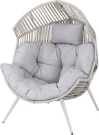 Vongrasig Outdoor Wicker Egg Chair PE Rattan Chair with Cushion, Oversized Patio Lounge Chair for Outdoor, Indoor, Balcony, Backyard, Garden, Grey/Beige Rattan