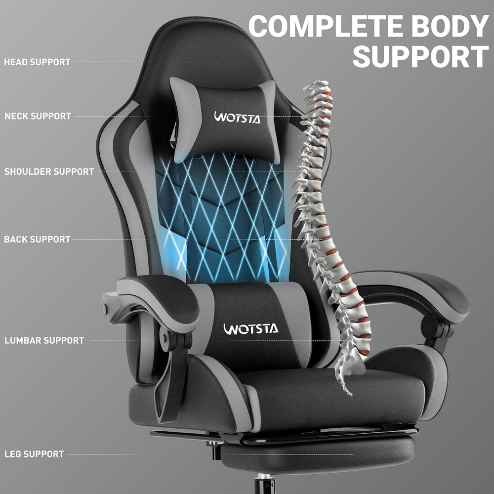 Ergonomic Gaming & Office Chair, Footrest, Racing Design Black/Grey | PVC...