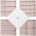 BEWISHOME Jewelry Organizer Trays Stackable Earring Storage Trays with Lid for Dresser and Drawer 32 Slots for Rings, Earrings, Necklaces, Bracelets and Watches Set of 4 White SSH81W
