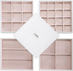 BEWISHOME Jewelry Organizer Trays Stackable Earring Storage Trays with Lid for Dresser and Drawer 32 Slots for Rings, Earrings, Necklaces, Bracelets and Watches Set of 4 White SSH81W