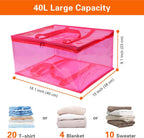 Vieshful Pink 40L Clear Clothes Storage Bag with Zipper 5 Pack Colorful Clothes Organizer Vinyl Storage Bag for Comforter, Blanket, Bedding, Duvet, Transparent Moving Totes