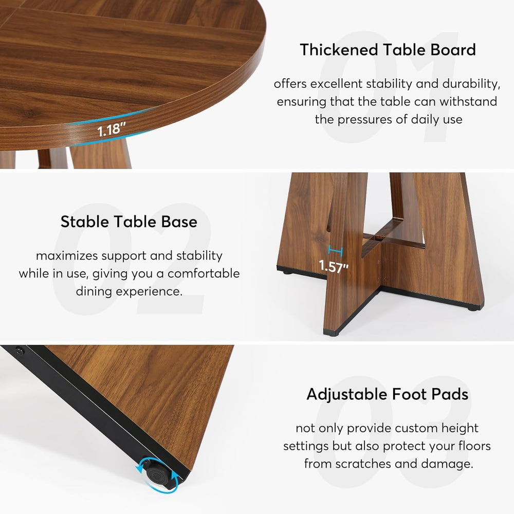 Lailang 47 Inch Dining Table, Round Kitchen Table, Dining Room Table for 4, R...