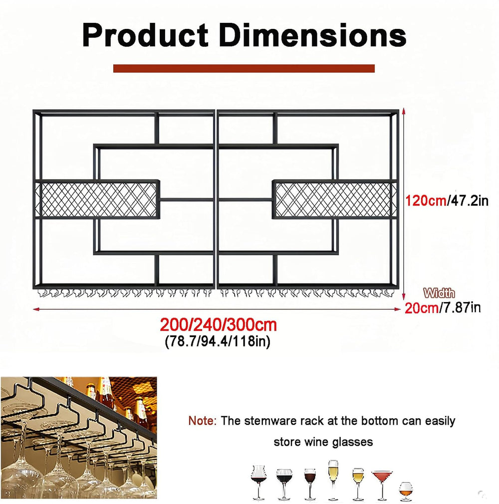 78.7IN Large Metal 4 Tier Wall Mount Wine Rack with LED Light | Wall Mounted,...