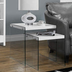 Monarch Specialties ,Nesting Table, Tempered Glass, Glossy White