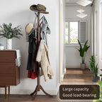 Coat Rack Freestanding, Coat Stands Entryway, Bamboo Coat Rack Hat Hanger 8 Hook for Jacket, Purse, Scarf Rack, Umbrella Tree Stand (Brown)