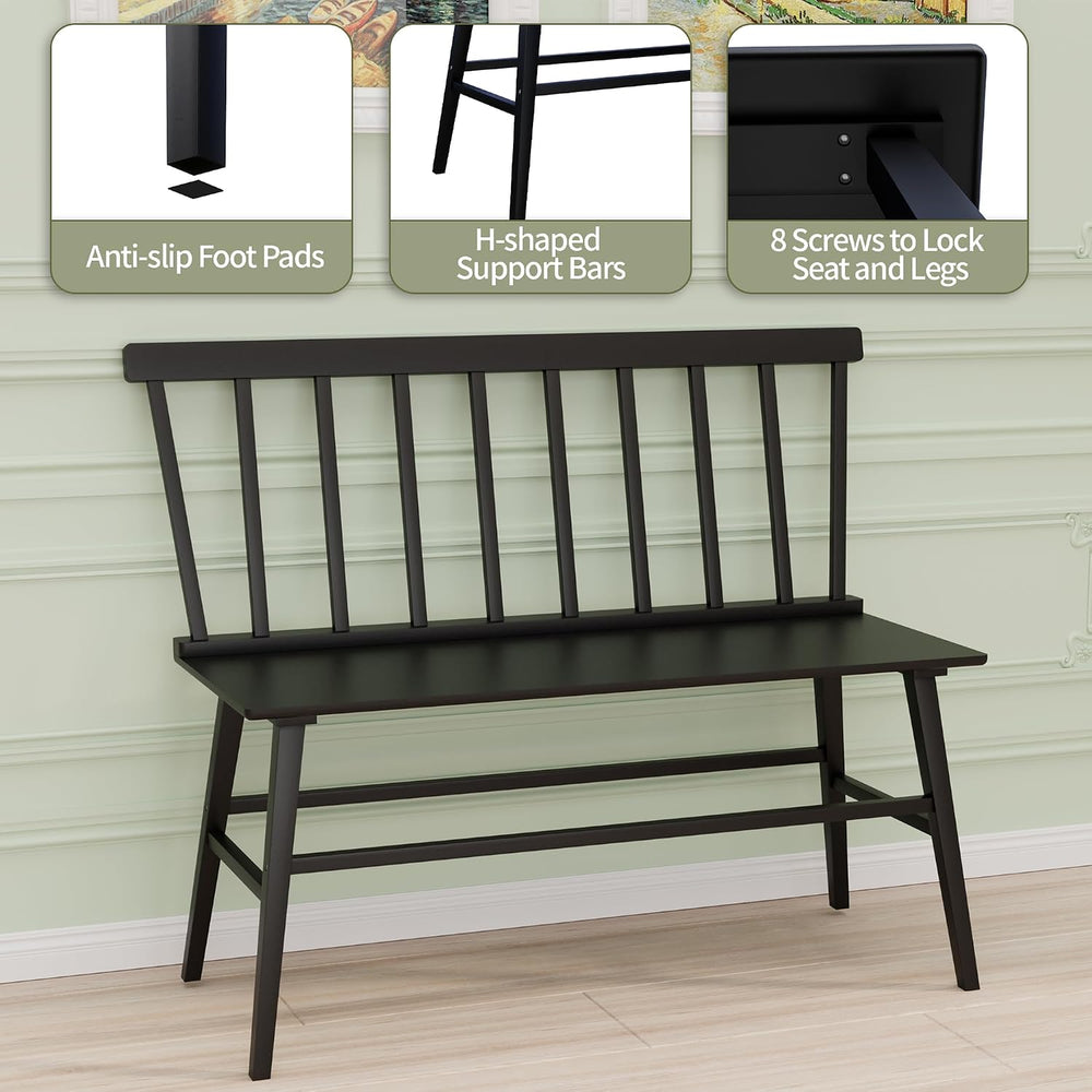 APRTAT Bamboo Entryway Bench, Dining Bench with Spindle Back (Black) | Natura...
