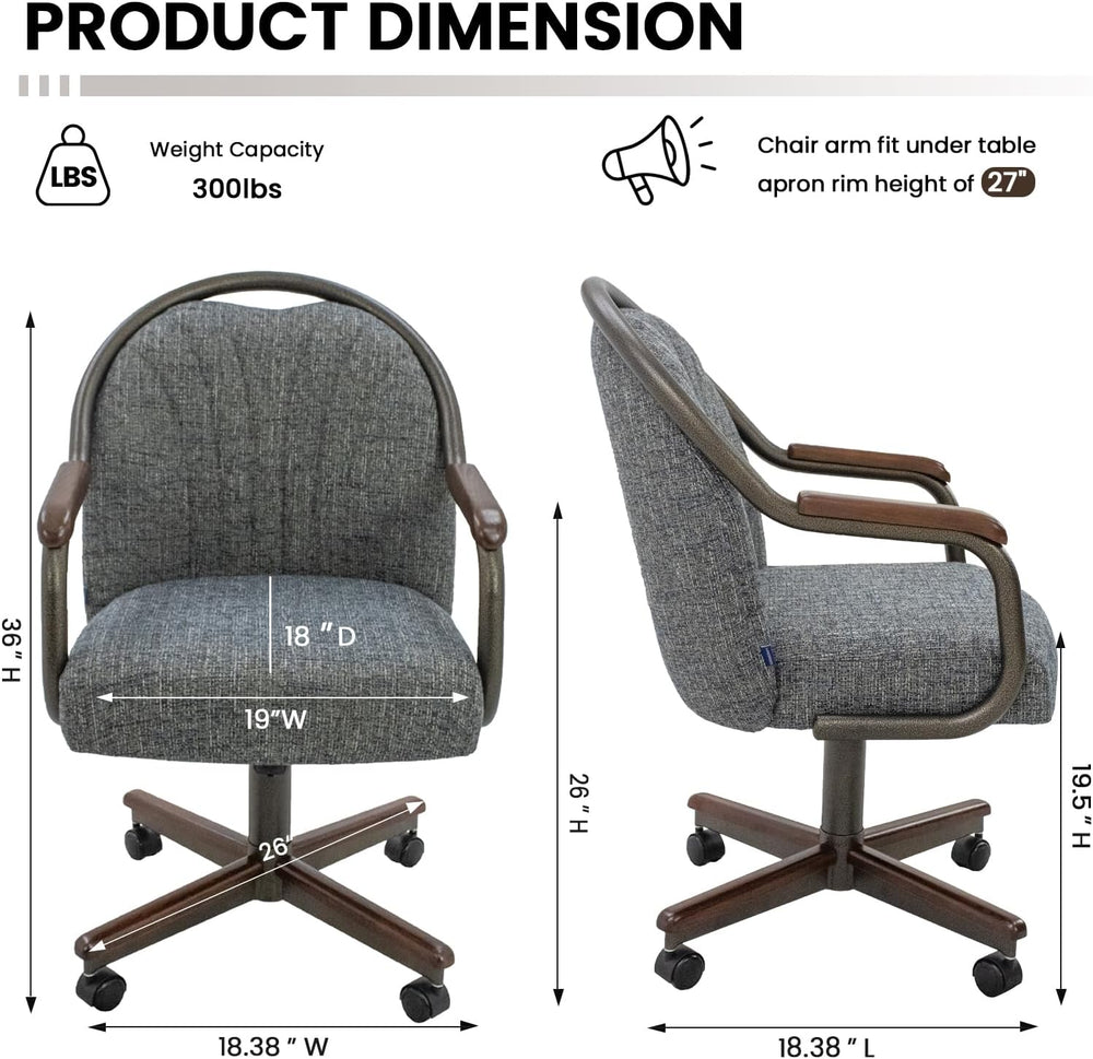 Chromcraft Medina Swivel-Tilt Caster Dining Chair - Walnut - Indigo - 4pc | U...