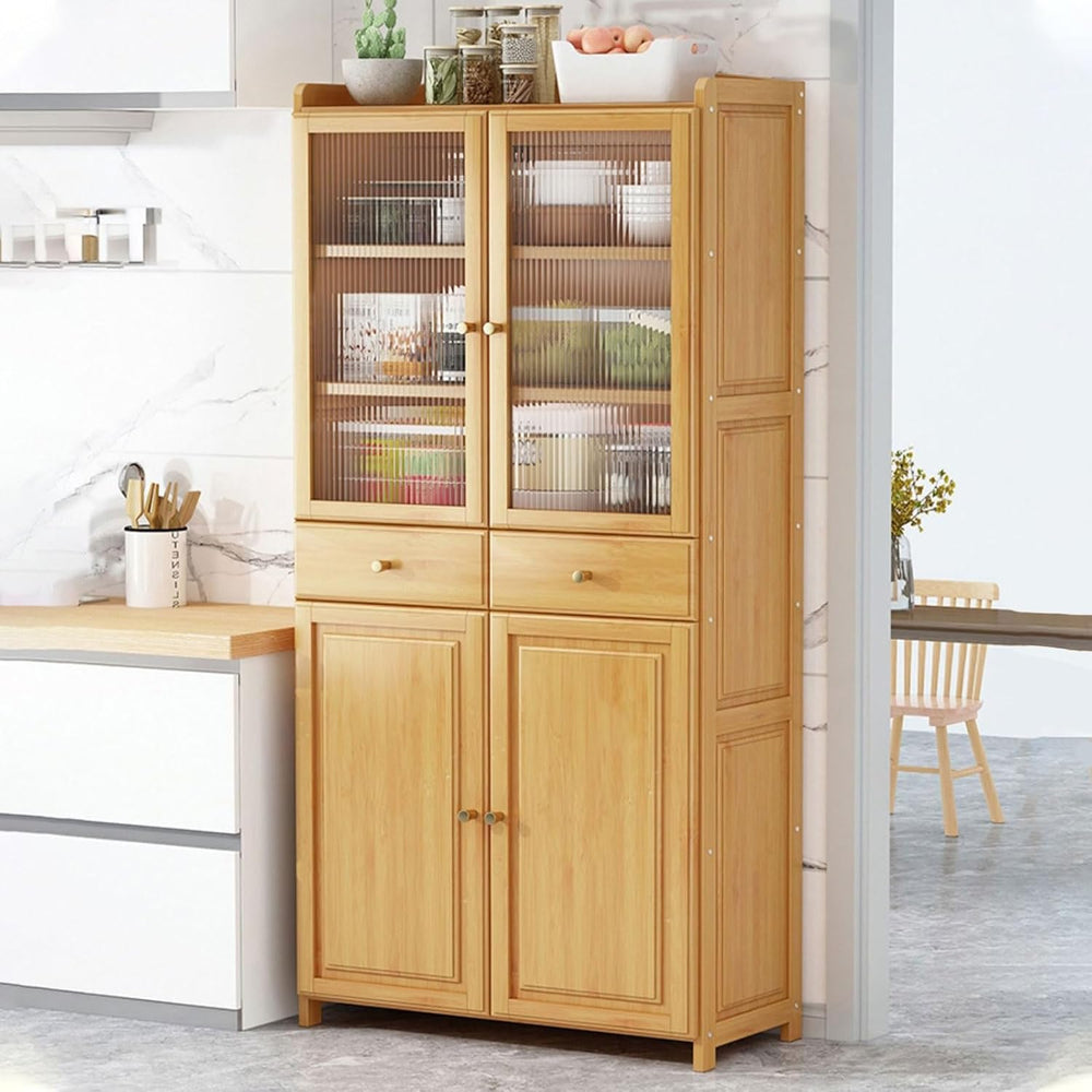 Tall Freestanding Food Storage Cabinet, Kitchen Pantry Storage Cabinet with D...