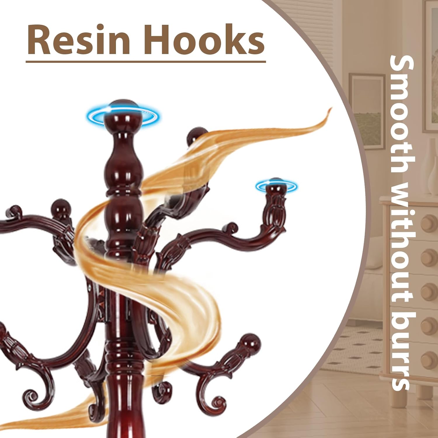Solid Wooden Coat Rack Stand, Coat Racks Freestanding with 14 Hooks, Natural Birch Wood Coat stands with Sturdy Round Base, tree Coat Hanger Standing for Entryway Bedroom Office (Redwood disc)