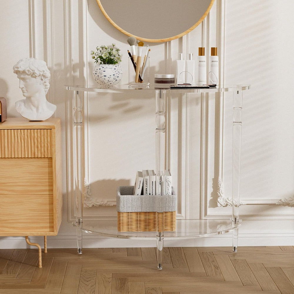 Acrylic Console Table, Half Moon, Entryway Table, Narrow Side Table, End Tabl...