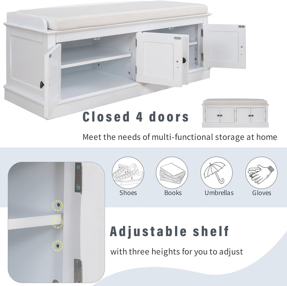 GDFStudio Jasd Storage Bench with 4 Doors and Adjustable Shelves, Removable C...