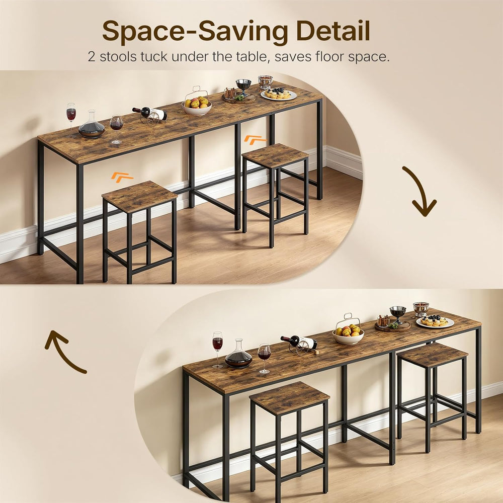 YATINEY L-Shaped Bar Table Chairs Set, 78.7" Bar Height Table and 2 Chai...