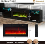 oneinmil 80” TV Stand with 36” Electric Fireplace, Large Modern Media Entertainment Center with Storage Cabinet and 12 Colors LED Lights for TVs Up to 90", Black+Black