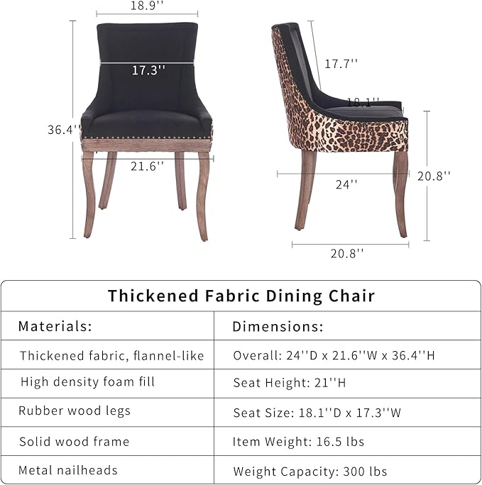 Dining Chairs Set of 2, Kitchen & Dining Room Chairs, Leopord Fabric Upholstered Dinning Chairs, Sillas De Comedor, Nailhead Trim, Wood Legs (Leopord, 2 Pcs)