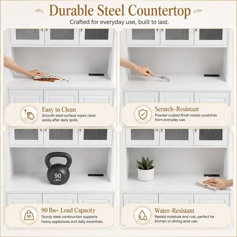 AUN Metal Pantry Cabinet with Charging Station - 68" Multi-Scene Storage...