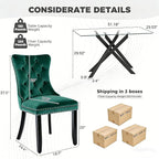51 Inch Glass Dining Table Set for 4, Rectangular Glass Kitchen Table with 4 Upholstered Velvet Accent Chairs, 5 Piece Modern Dining Room Set, for Home, Apartment, Small Spaces - Green Black