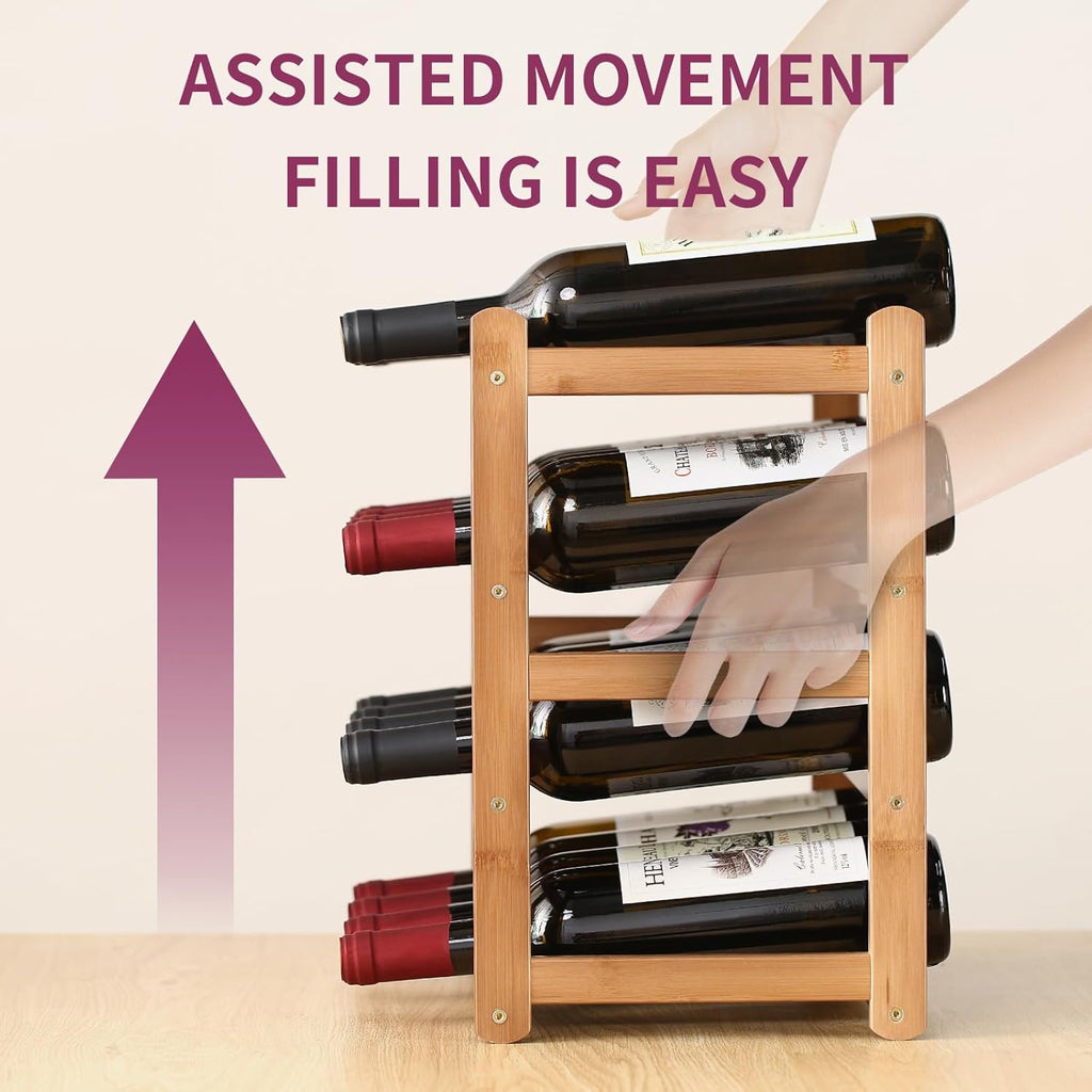Wine Rack Storage,Bamboo Wine Racks Cabinet Shelf,4-Tier 16 Bottles Freestanding Wine Bottle Holder for Basement,Kitchen,Countertop
