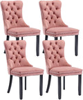 Pink Velvet Dining Chairs Set of 4, Upholstered Dining Room Chairs with Back Ring Pull Trim and Solid Wood Legs, Tufted Wingback Kitchen Chairs for Dining Room,Living Room,Kitchen(Pink)